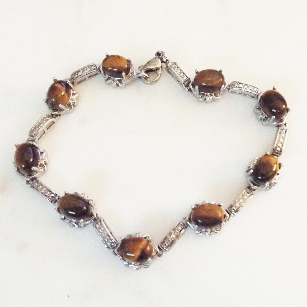 KARIS PLATINUM BOND AFRICAN TIGER'S EYE CABOCHON LINKS BRACELET D